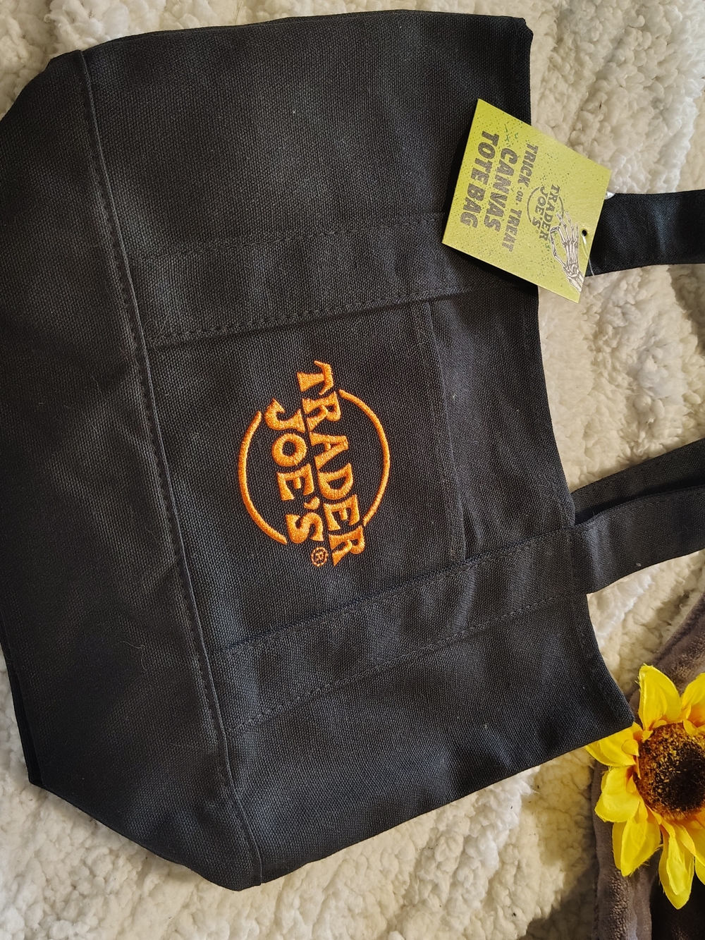 Trader Joe's Black Canvas Tote with Orange Logo